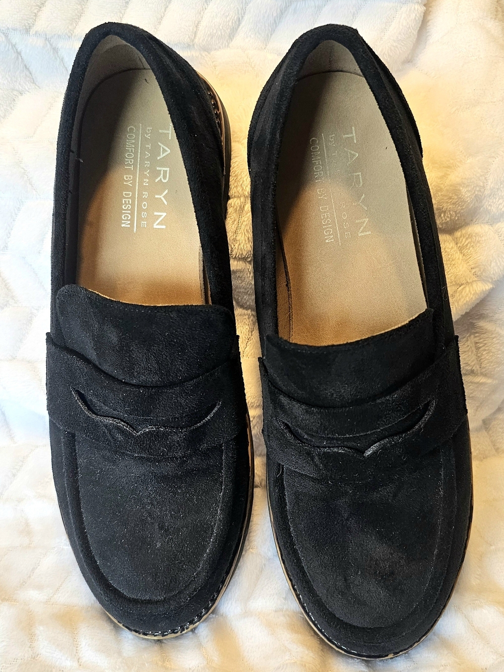 Taryn Rose Women's Black Suede Penny Loafers